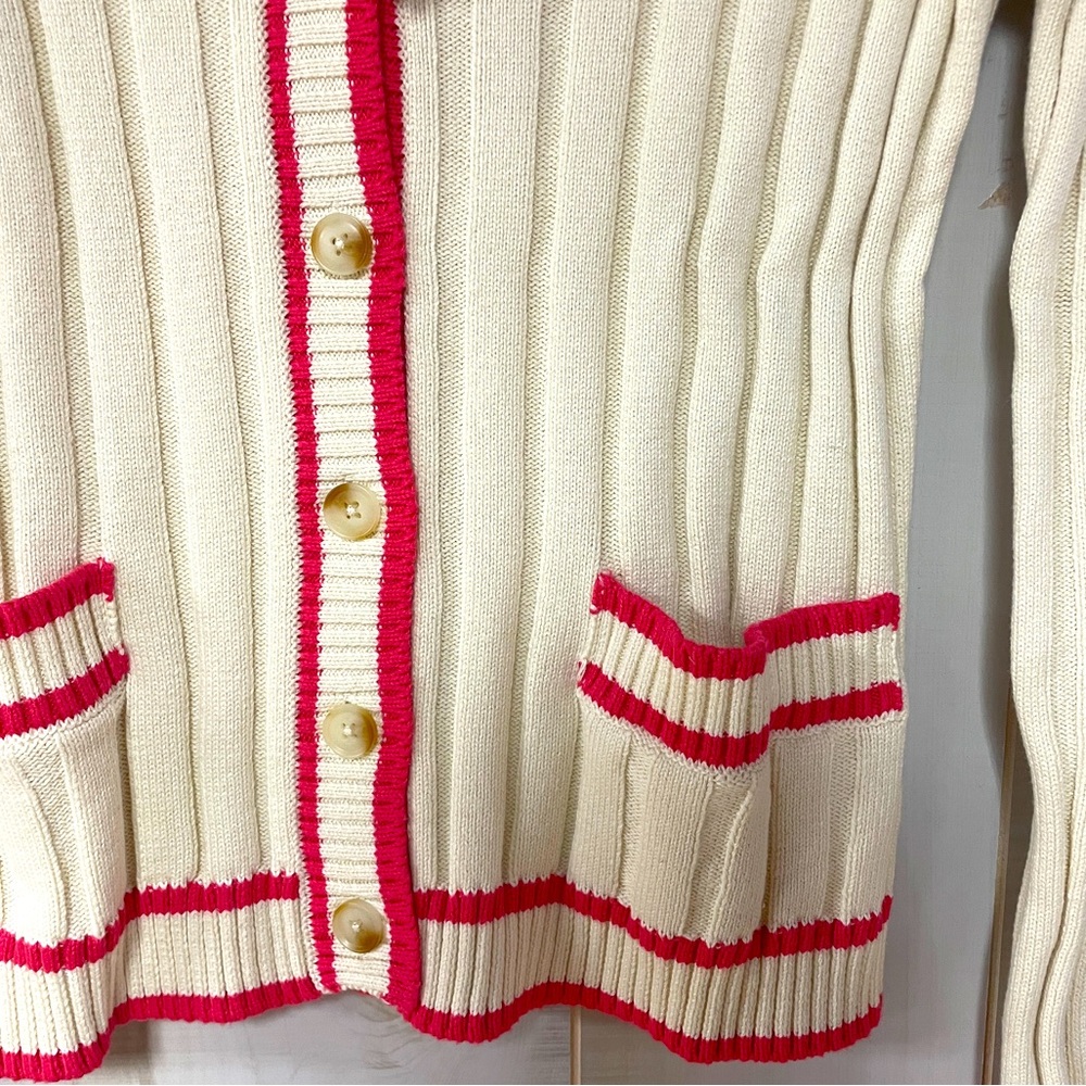 NWT Faherty Vintage Game Set Cream Pink Organic Cotton Cashmere Cardigan Sz XS - Picture 6 of 6